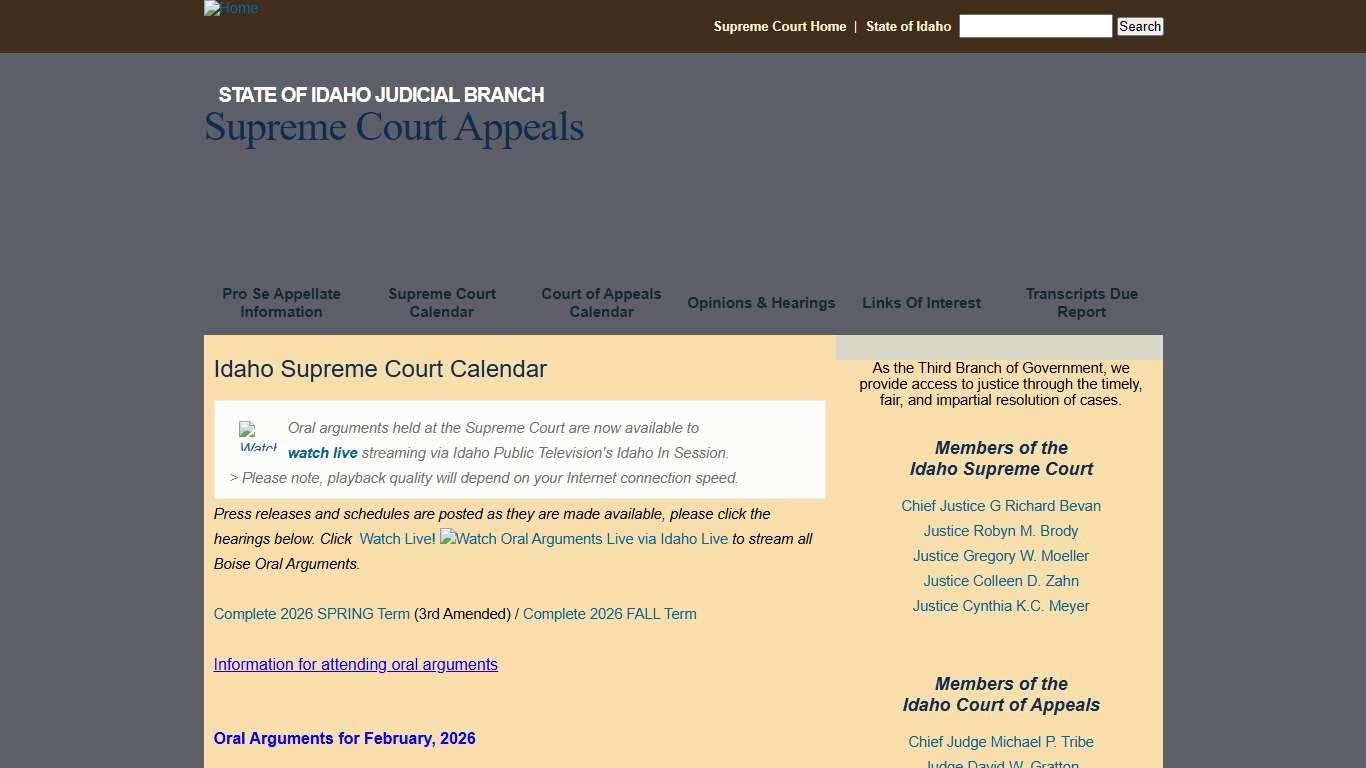 Idaho Supreme Court Calendar Supreme Court