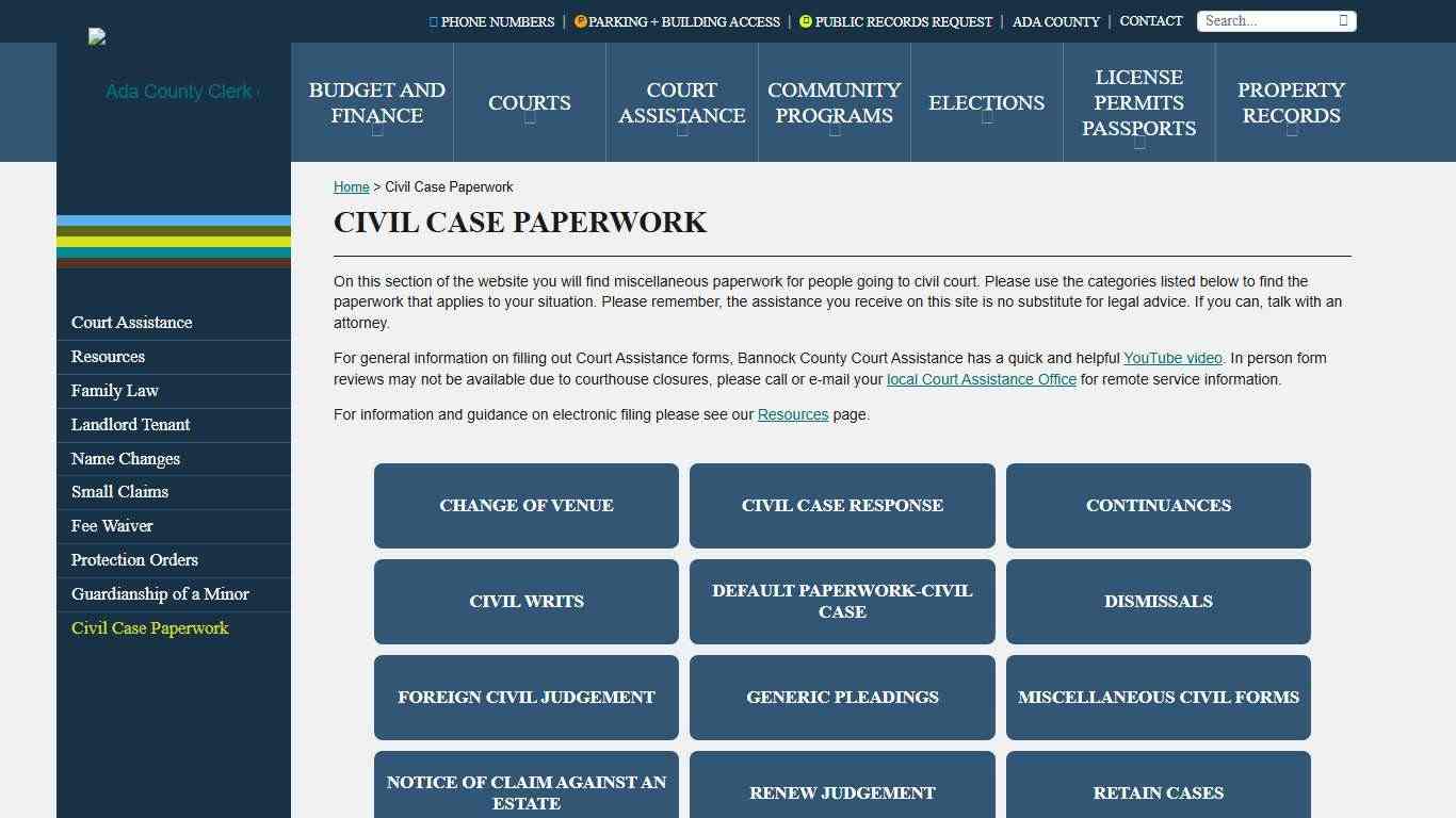 Civil Case Paperwork - Ada County Clerk